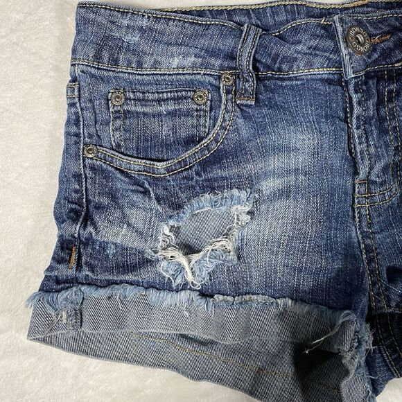 Vtg Y2K Bongo Micro Mini Denim Shorts Distressed Cuffed 2000s Grunge Junior Sz 7 - Picture 4 of 11
